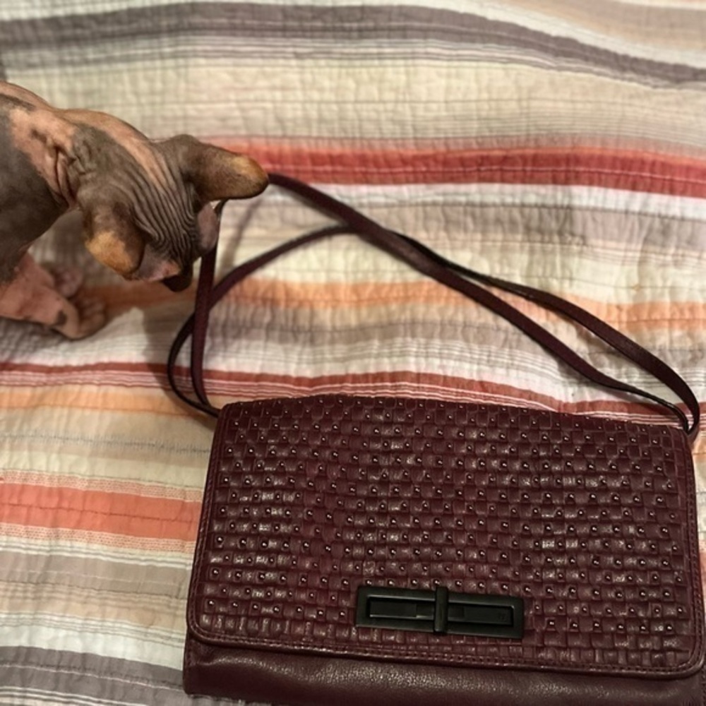 Elliot Lucca Leather Handbag Burgundy Handbag. Very gently used. Nosy cat not